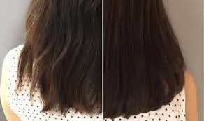 Antes e depois do EnvyHair em cabelo médio, mostrando fios mais densos e fortalecidos.”